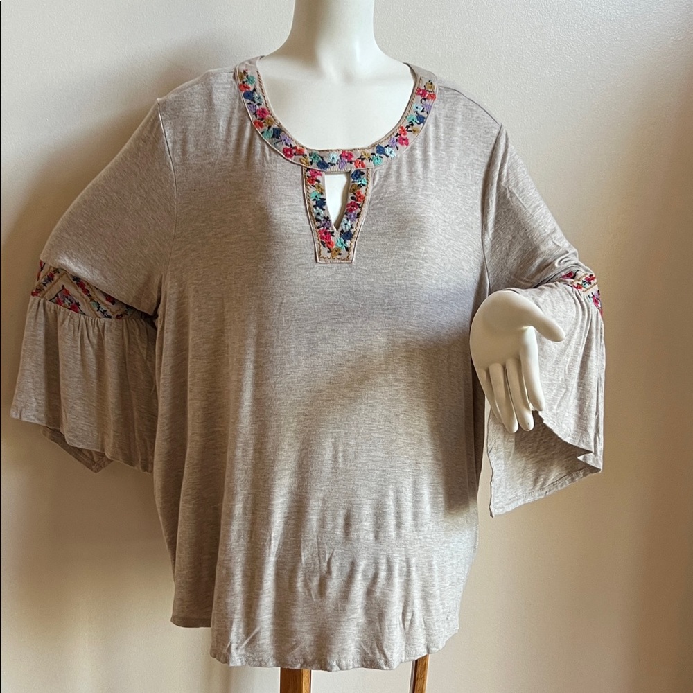 Democracy Beige Blouse with Floral Accents